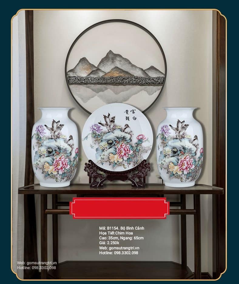 BỘ BÌNH CẢNH HỌA TIẾT CHIM – HOA